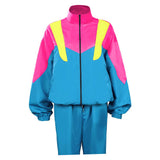 Damen 80S 90S Retro Hip-Hop Cosplay Kostüm Erwachsene Jacke Hose Sportbekleidung Outfits Halloween Karneval Party Anzug Trainingsanzug