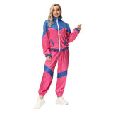 Damen Retro Vintage Hip-Hop Disco Cosplay Kostüm Jacke Hose Stirnband Sprotwear Outfits 70er 80er Jahre