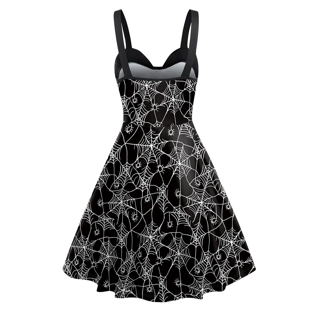 Damen Spinnennetz Druck Kleid Cosplay Kostüm Outfits Halloween Karneval Anzug
