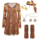 Damen Vintage Retro 70er Hippie Rock Cosplay Kostüm Outfits Halloween Karneval Party Verkleidung Anzug Disco Hippie Retro