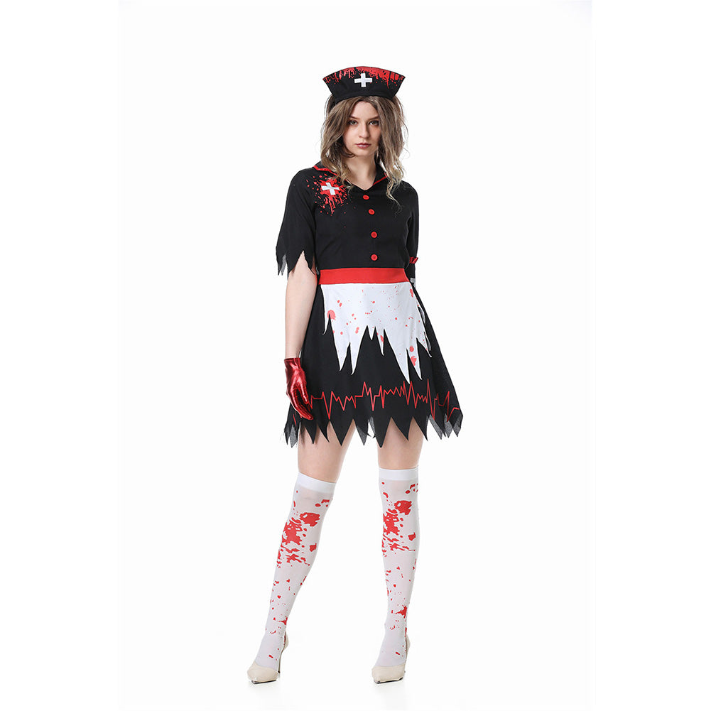 Damen Zombie Krankenschwester Cosplay Kostüm Outfits Halloween Karneval Party Anzug