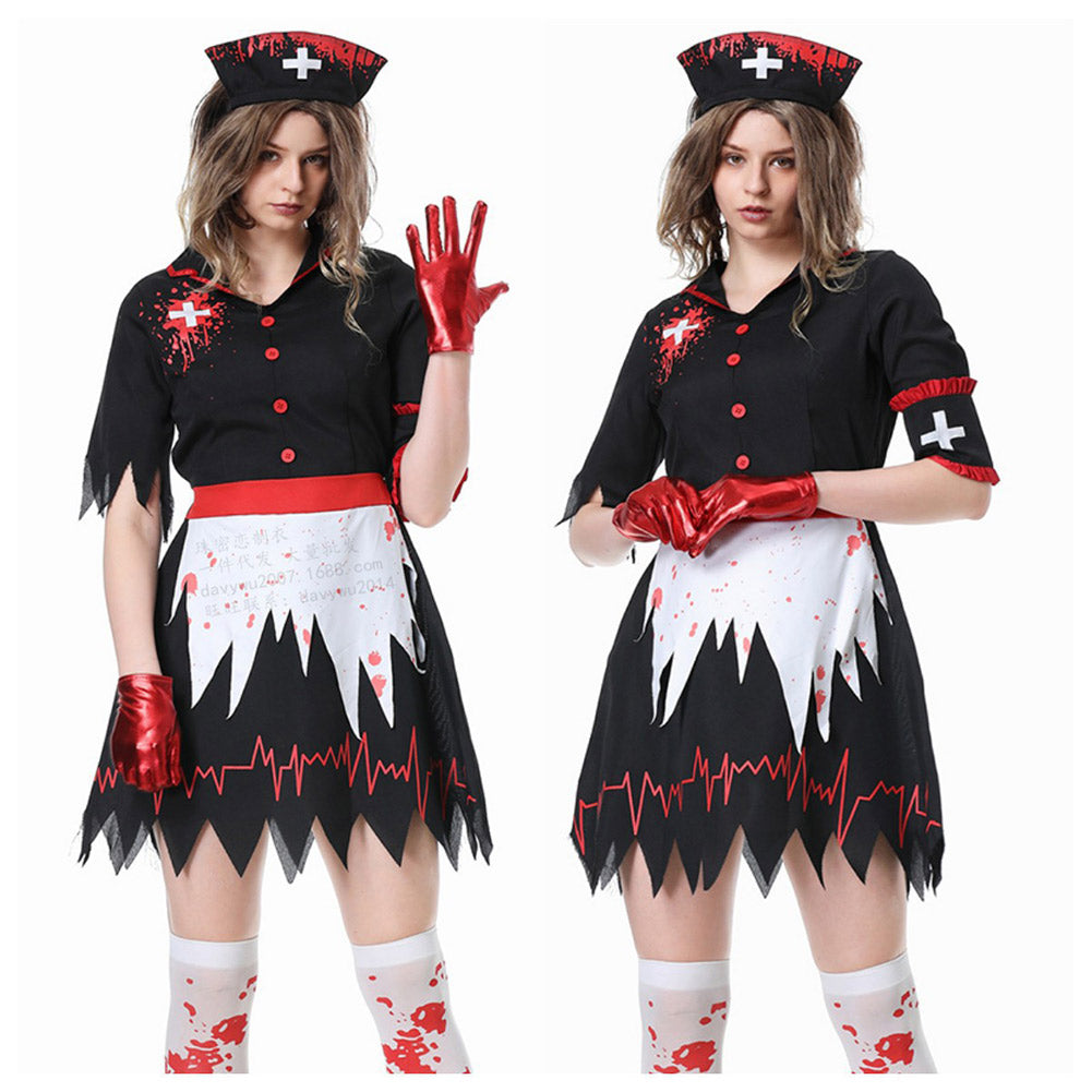 Damen Zombie Krankenschwester Cosplay Kostüm Outfits Halloween Karneval Party Anzug
