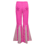 Damen rosa Schlaghose Retro Cosplay Kostüm Outfits Halloween Karneval Party Anzug