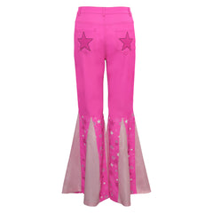 Damen rosa Schlaghose Retro Cosplay Kostüm Outfits Halloween Karneval Party Anzug