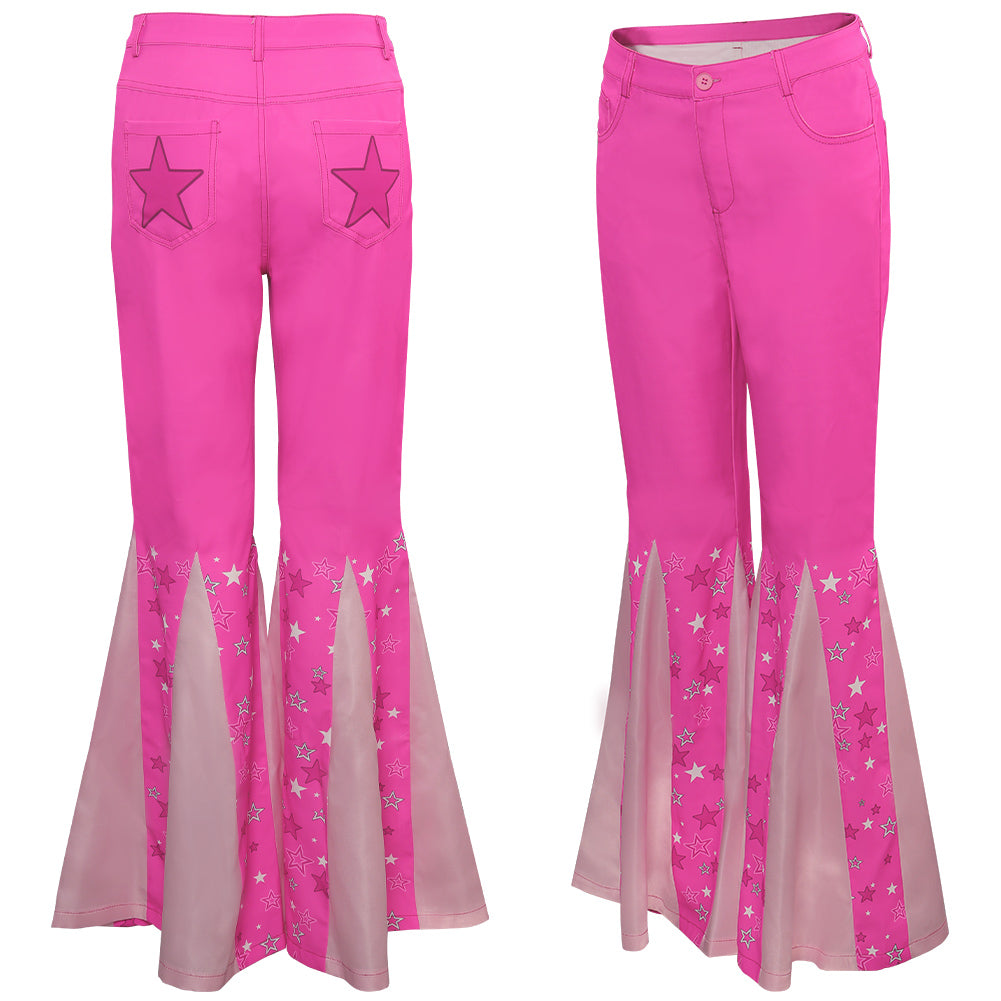 Damen rosa Schlaghose Retro Cosplay Kostüm Outfits Halloween Karneval Party Anzug