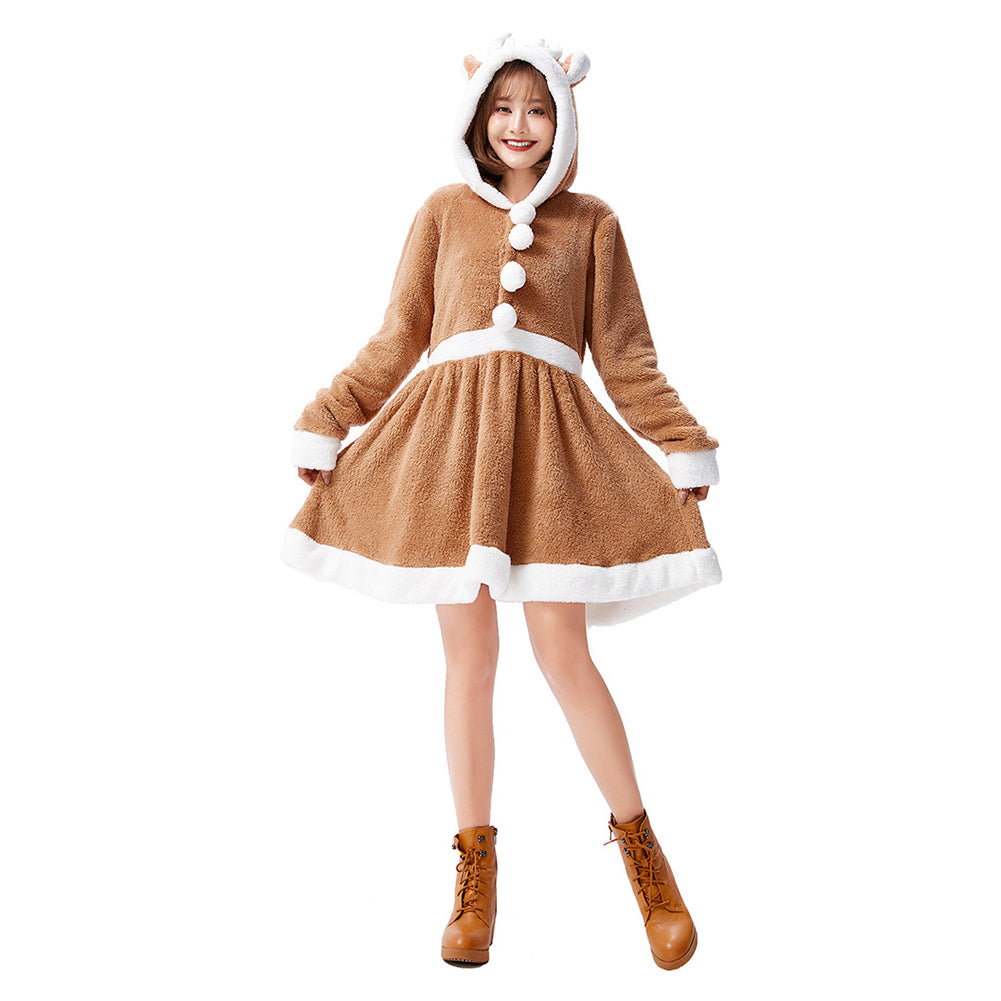 Damen Weihnachten Rentier Schlafkleid Cosplay Kostüm Weihnachtskleid