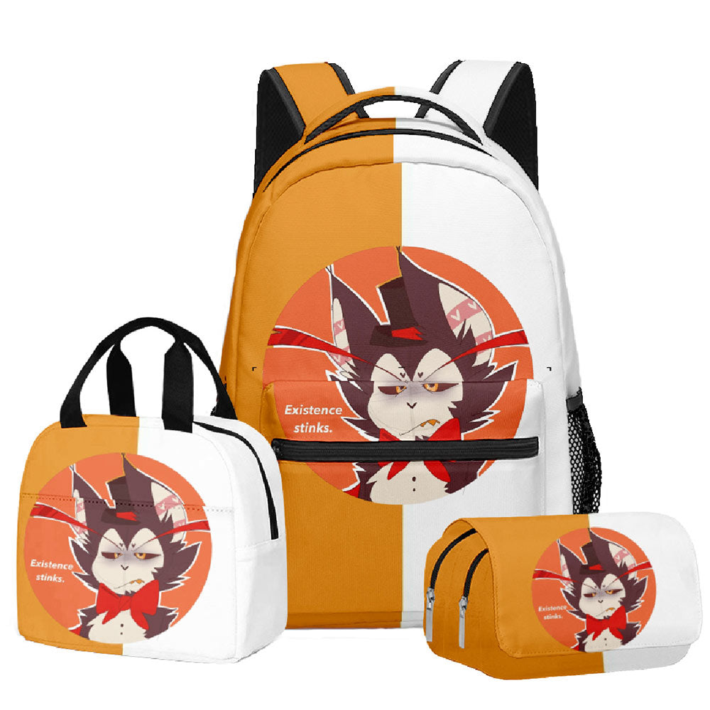 Hazbin Hotel Alastor Schultasche Reise Rucksack Umhängetasche Federtasche Dreiteiliges Set Geschenk für Kinder Studenten