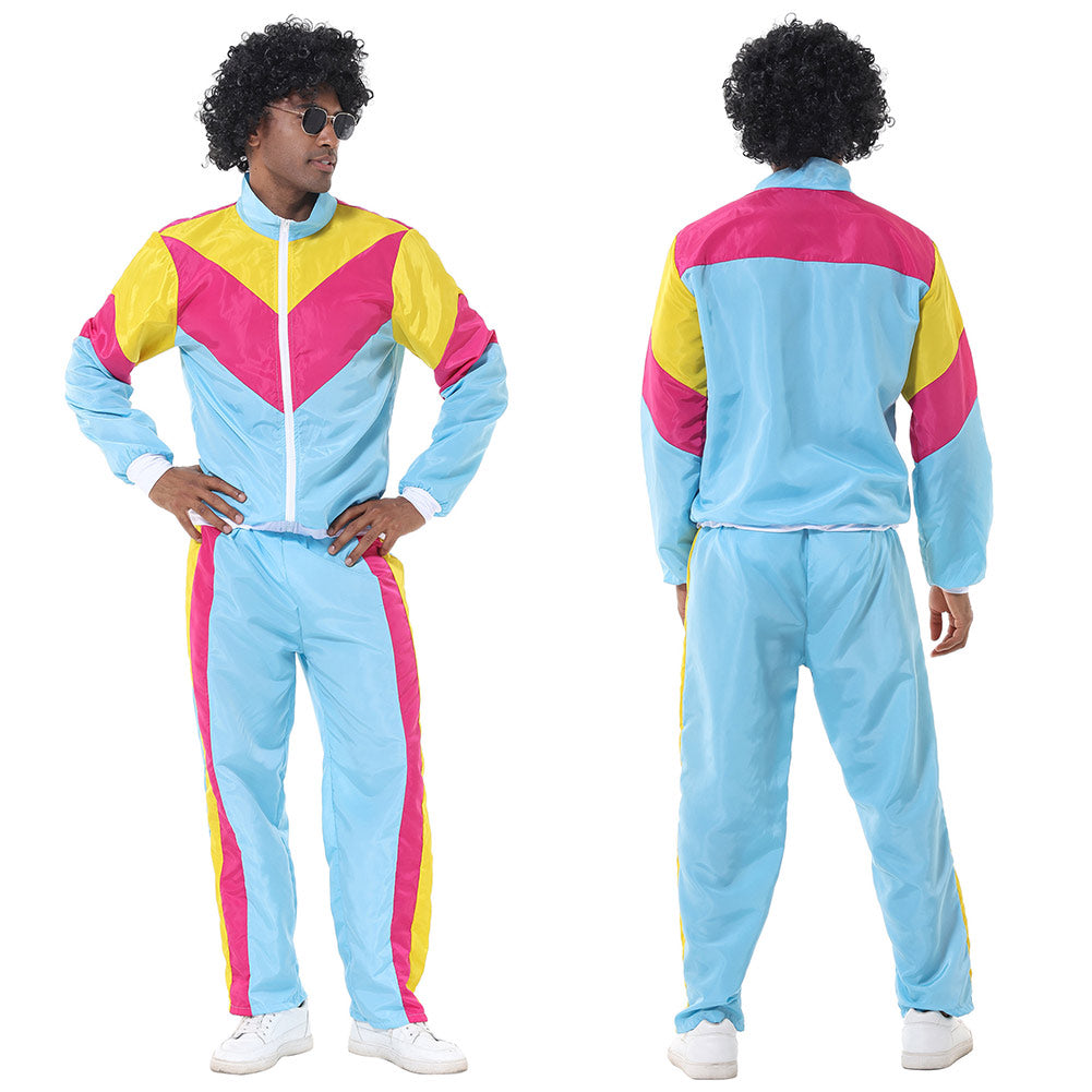 Herren Retro Vintage Hip-Hop Disco Cosplay Kostüm Jacke Hose Stirnband Sprotwear Outfits 70er 80er Jahre