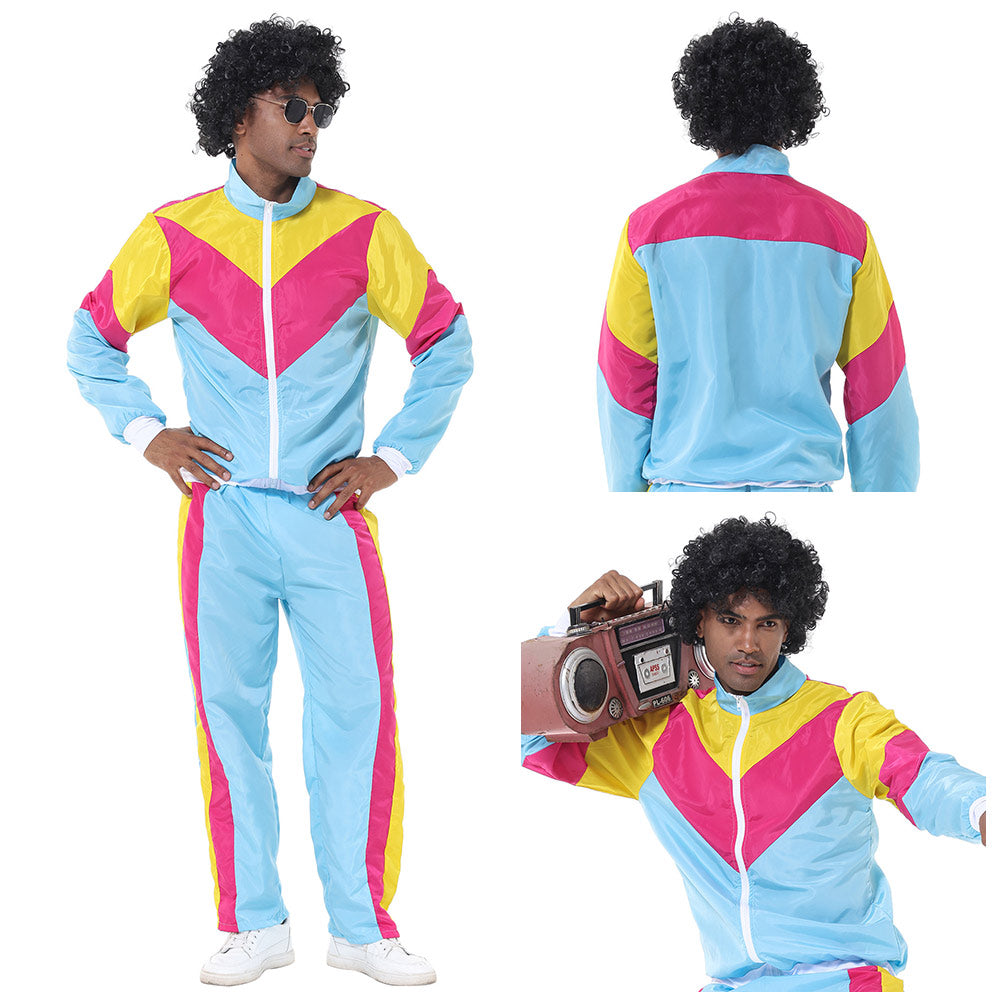 Herren Retro Vintage Hip-Hop Disco Cosplay Kostüm Jacke Hose Stirnband Sprotwear Outfits 70er 80er Jahre