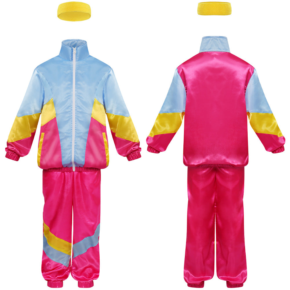 Kinder 80er Jahre Retro Cosplay Kostüm Jacke Mantel Hose Stirnband Outfits Halloween Karneval Party Anzug Trainingsanzug