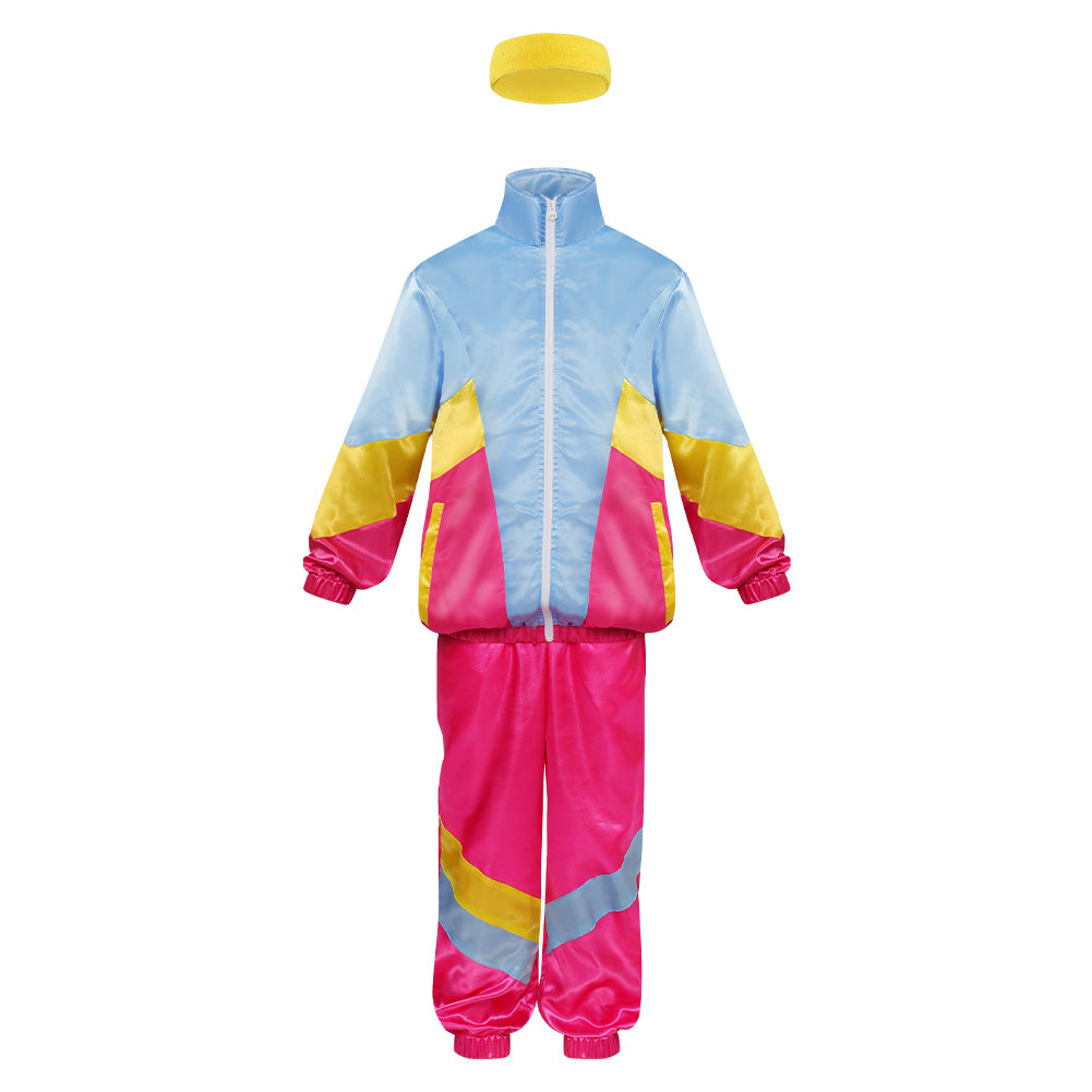 Kinder 80er Jahre Retro Cosplay Kostüm Jacke Mantel Hose Stirnband Outfits Halloween Karneval Party Anzug Trainingsanzug