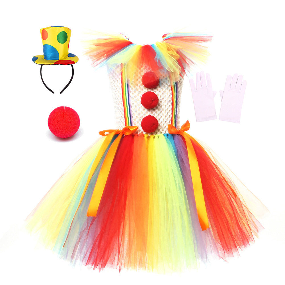 Gruseliges Clown-Kostüm Für Mädchen – Kleid & Hut Auf Stirnband, 7-9 Jahre, Größe Medium