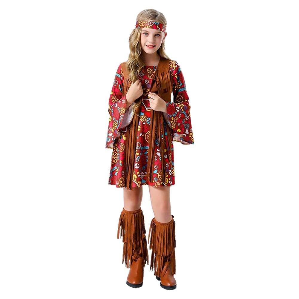 Kinder Mädchen Hippie Cosplay Kostüm Outfits Halloween Karneval Anzug