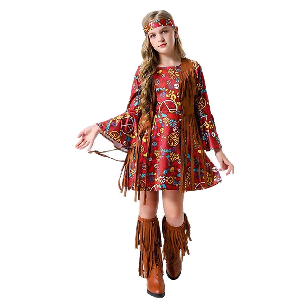 Kinder Mädchen Hippie Cosplay Kostüm Outfits Halloween Karneval Anzug
