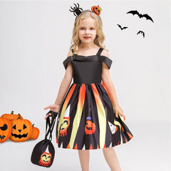 Kinder Mädchen Kleid Kürbis Cosplay Kostüm Outfits Halloween Karneval Anzug