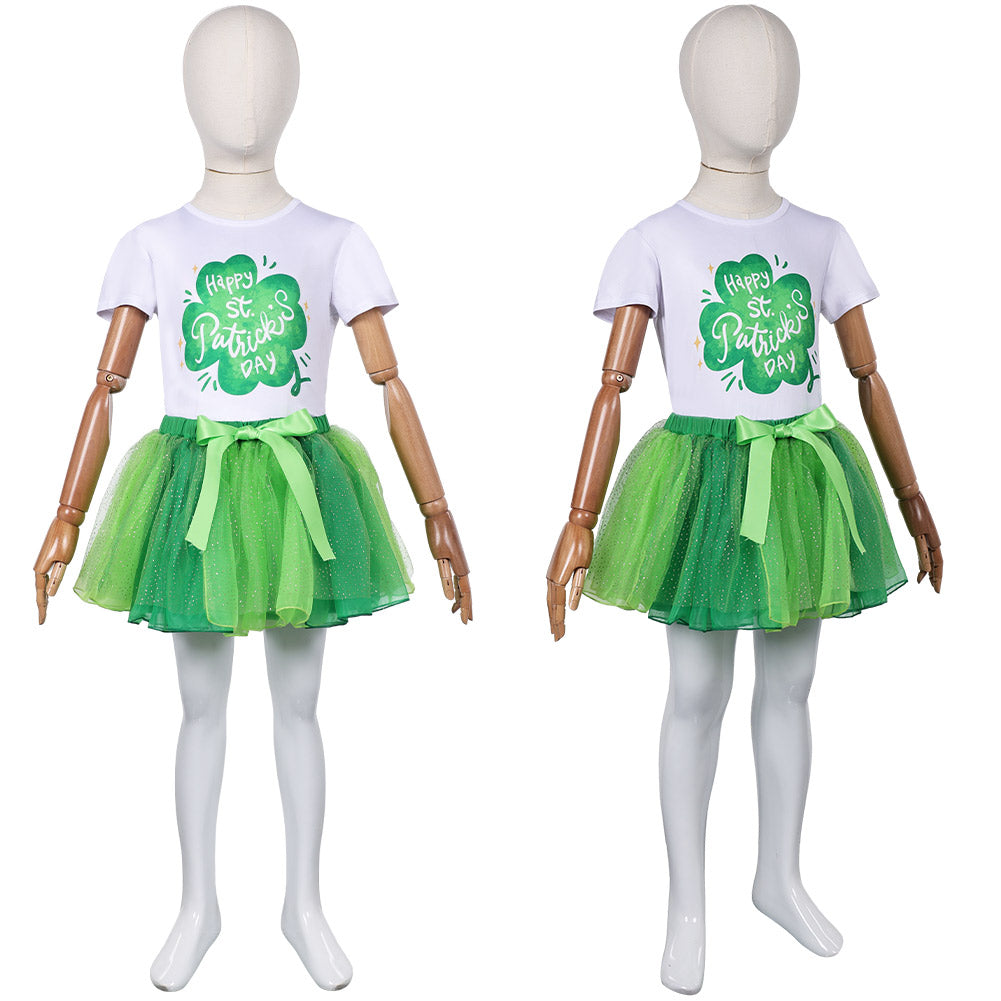 Kinder Mädchen Tutu Kleid Cosplay Kostüm Outfits St. Patrick’s Day Rock Set