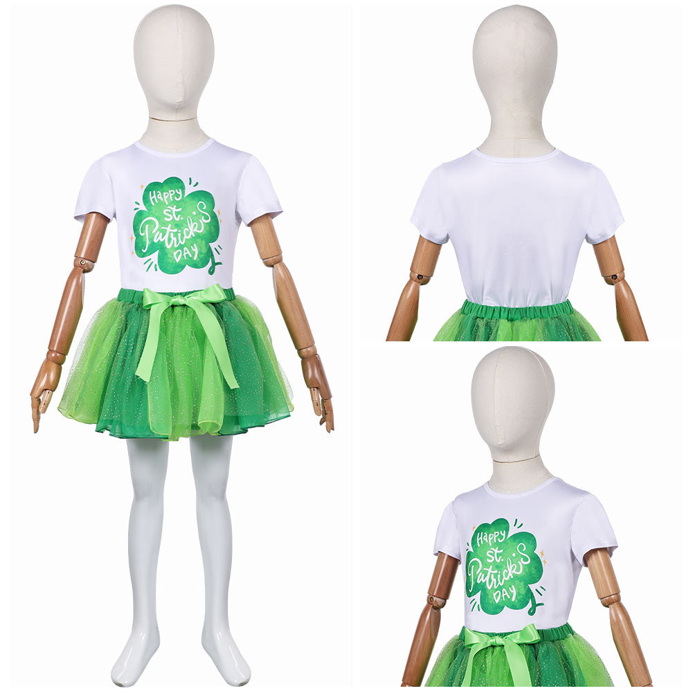 Kinder Mädchen Tutu Kleid Cosplay Kostüm Outfits St. Patrick’s Day Rock Set