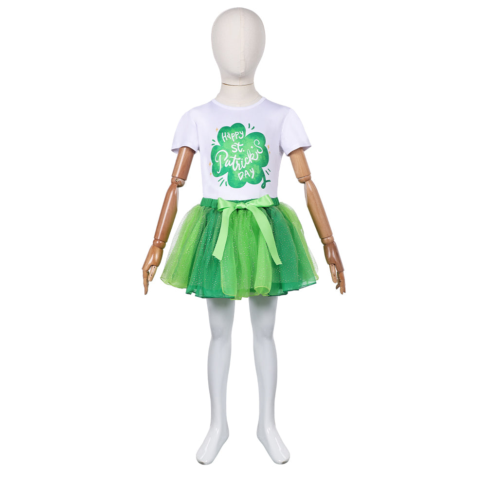 Kinder Mädchen Tutu Kleid Cosplay Kostüm Outfits St. Patrick’s Day Rock Set