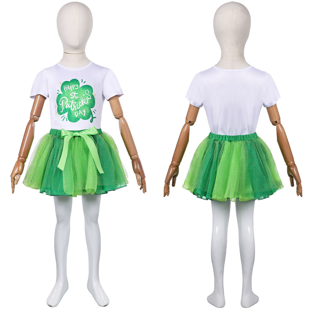 Kinder Mädchen Tutu Kleid Cosplay Kostüm Outfits St. Patrick’s Day Rock Set