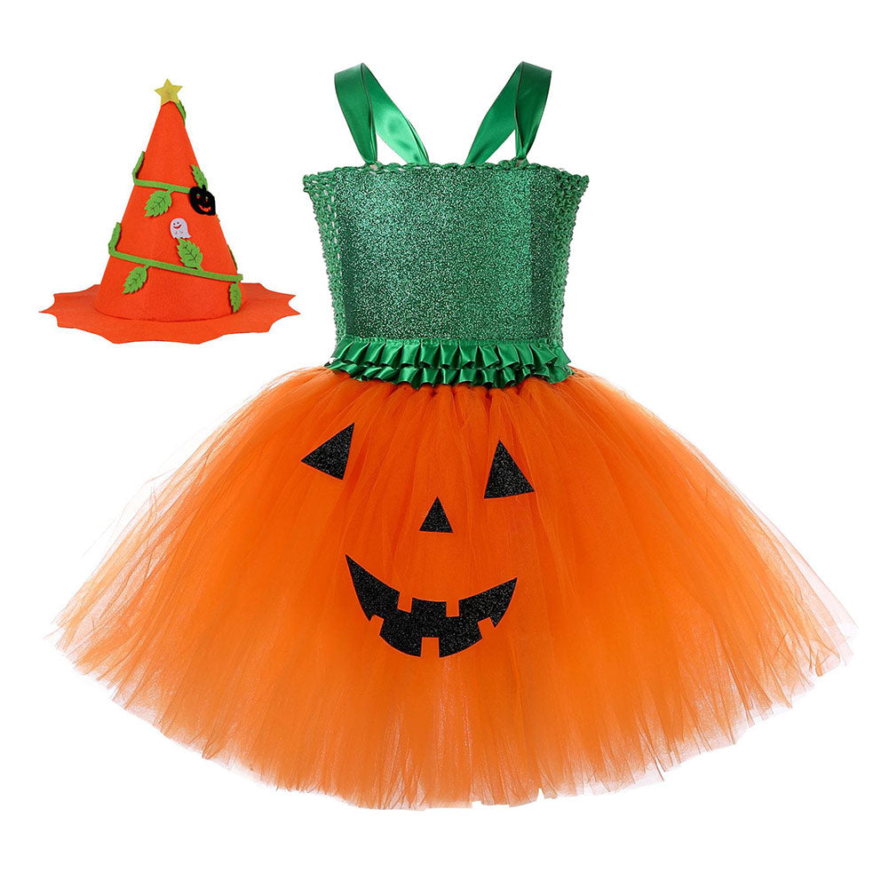 Kinder Mädchen tutu Kleid Kürbis Cosplay Kostüm Outfits Halloween Karneval Anzug