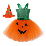 Kinder Mädchen tutu Kleid Kürbis Cosplay Kostüm Outfits Halloween Karneval Anzug