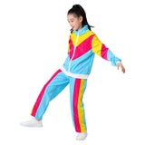 Kinder Mädchen Vintage Disco 70er 80er Sportbekleidung Top Hose Cosplay Kostüm Outfits Halloween Karneval Party Anzug