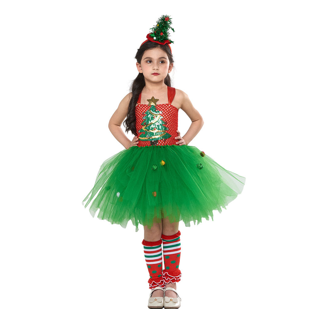 Mädchen Weihnachtsbaum Tutu Kleid Cosplay Kostüm Outfits Halloween Karneval Anzug