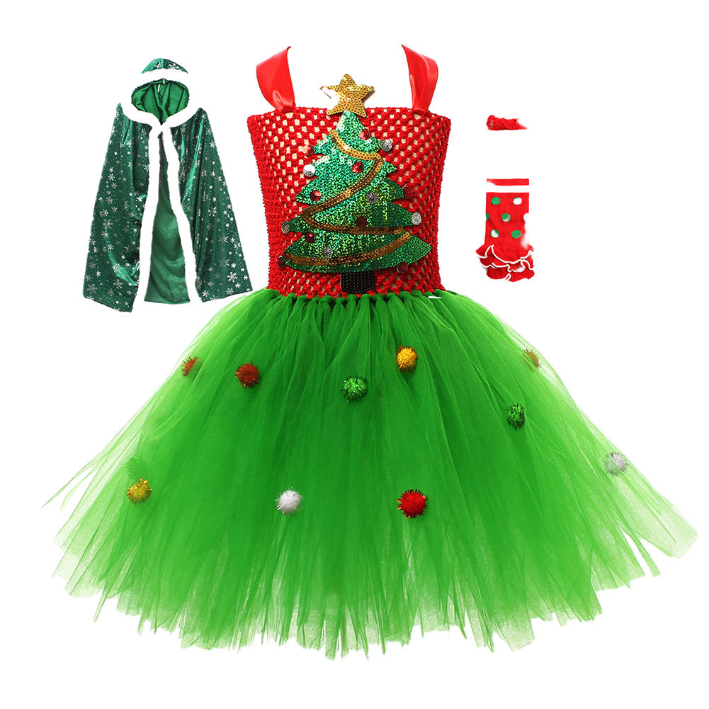Mädchen Weihnachtsbaum Tutu Kleid Cosplay Kostüm Outfits Halloween Karneval Anzug