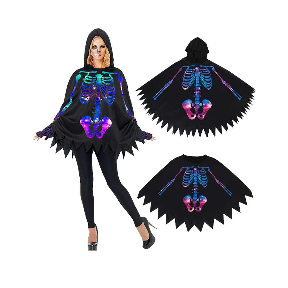 unisex Totenkopf Umhang Cosplay Kostüm Outfits Halloween Karneval Anzug