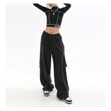 Y2K Hosen Herbst/Winter Gespleißte Freizeithosen Outdoor Sport Sweatpants Streetwear