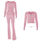 Y2k Damen Frühling Herbst Outfits rosa Top lässig Reißverschluss Pullover Hoodie Set Hosen Anzüge zweiteiliges Set