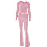 Y2k Damen Frühling Herbst Outfits rosa Top lässig Reißverschluss Pullover Hoodie Set Hosen Anzüge zweiteiliges Set