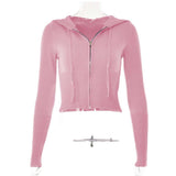 Y2k Damen Frühling Herbst Outfits rosa Top lässig Reißverschluss Pullover Hoodie Set Hosen Anzüge zweiteiliges Set