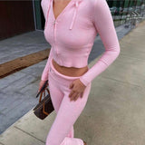 Y2k Damen Frühling Herbst Outfits rosa Top lässig Reißverschluss Pullover Hoodie Set Hosen Anzüge zweiteiliges Set